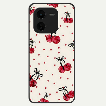  Cherry Heart Bow Glass Case For iQOO Z9x 5G back cover – full design glossy printed glass finish