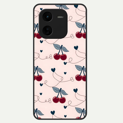  Cherry Heart Line Glass Case For iQOO Z9x 5G back cover – full design glossy printed glass finish
