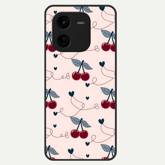  Cherry Heart Line Glass Case For iQOO Z9x 5G back cover – full design glossy printed glass finish