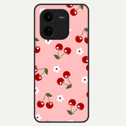 Cherry Love Mood Glass Case For iQOO Z9x 5G back cover – full design glossy printed glass finish