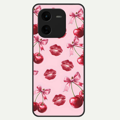  Cherry With Lips Glass Case For iQOO Z9x 5G back cover – full design glossy printed glass finish