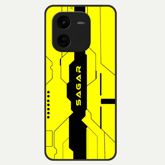  Circuit CYBERPUNK Custom Name Glass Case For iQOO Z9x 5G back cover – full design glossy printed glass finish