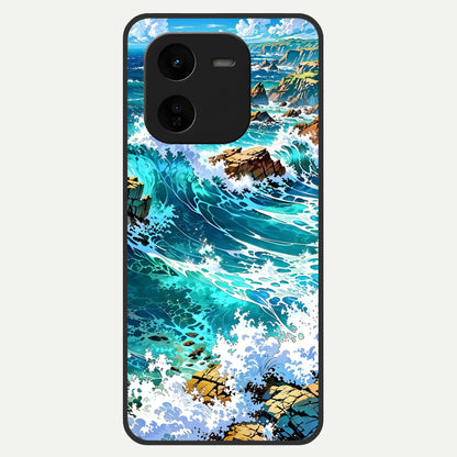  Coastal Blue Waves Glass Case For iQOO Z9x 5G back cover – full design glossy printed glass finish