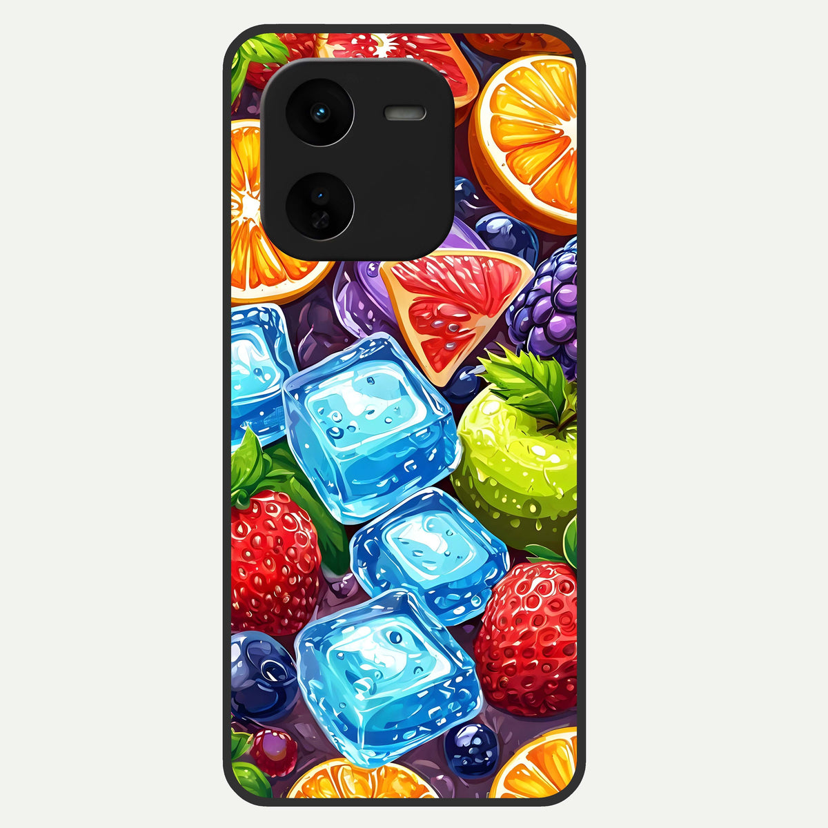  Colorful Fruits with Ice Glass Case For iQOO Z9x 5G back cover – full design glossy printed glass finish