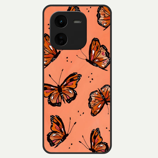  Coral Wing Butterfly Glass Case For iQOO Z9x 5G back cover – full design glossy printed glass finish