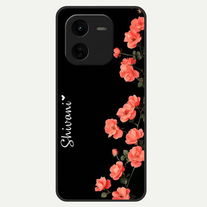  Crimson Bloom Grace Custom Name Glass Case For iQOO Z9x 5G back cover – full design glossy printed glass finish