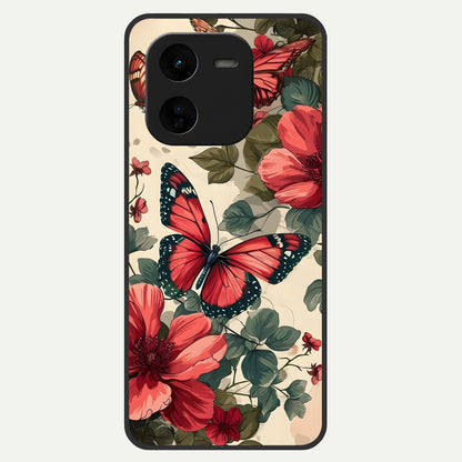  Crimson Butterfly Garden Glass Case For iQOO Z9x 5G back cover – full design glossy printed glass finish