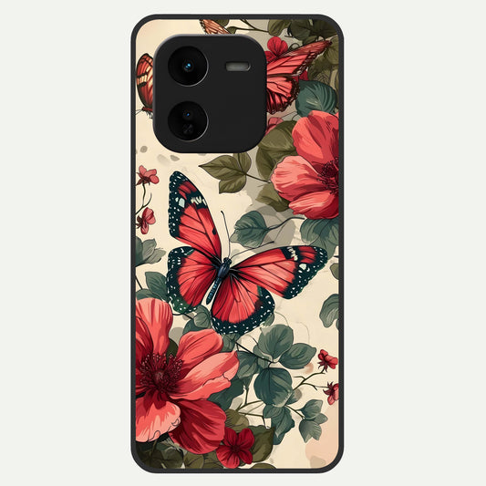  Crimson Butterfly Garden Glass Case For iQOO Z9x 5G back cover – full design glossy printed glass finish