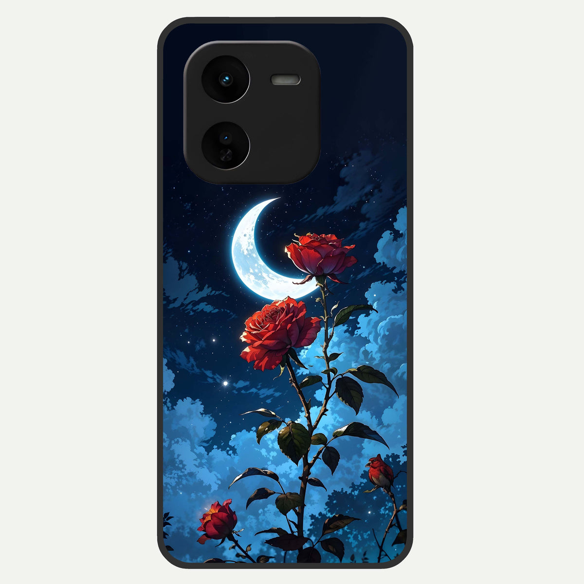  Crimson Rose Moon Glass Case For iQOO Z9x 5G back cover – full design glossy printed glass finish