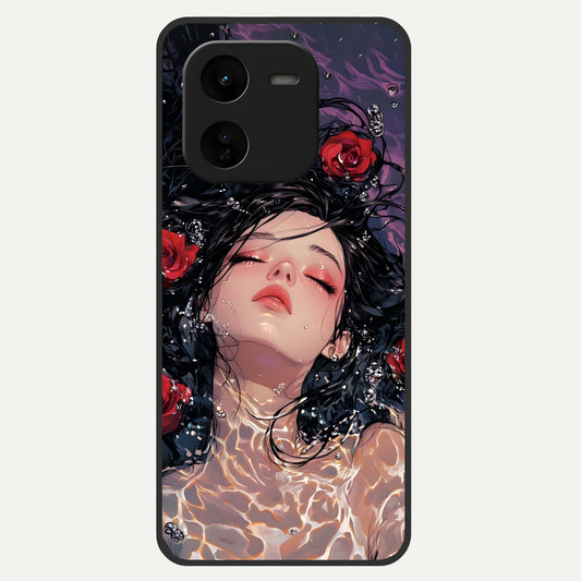  Crimson Rose Serenity Glass Case For iQOO Z9x 5G back cover – full design glossy printed glass finish