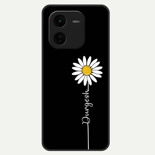  Custom Name White Flower Glass Case For iQOO Z9x 5G back cover – full design glossy printed glass finish