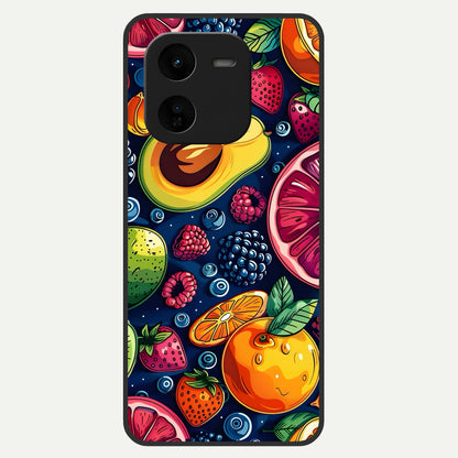  Cute Fruits Art Glass Case For iQOO Z9x 5G back cover – full design glossy printed glass finish