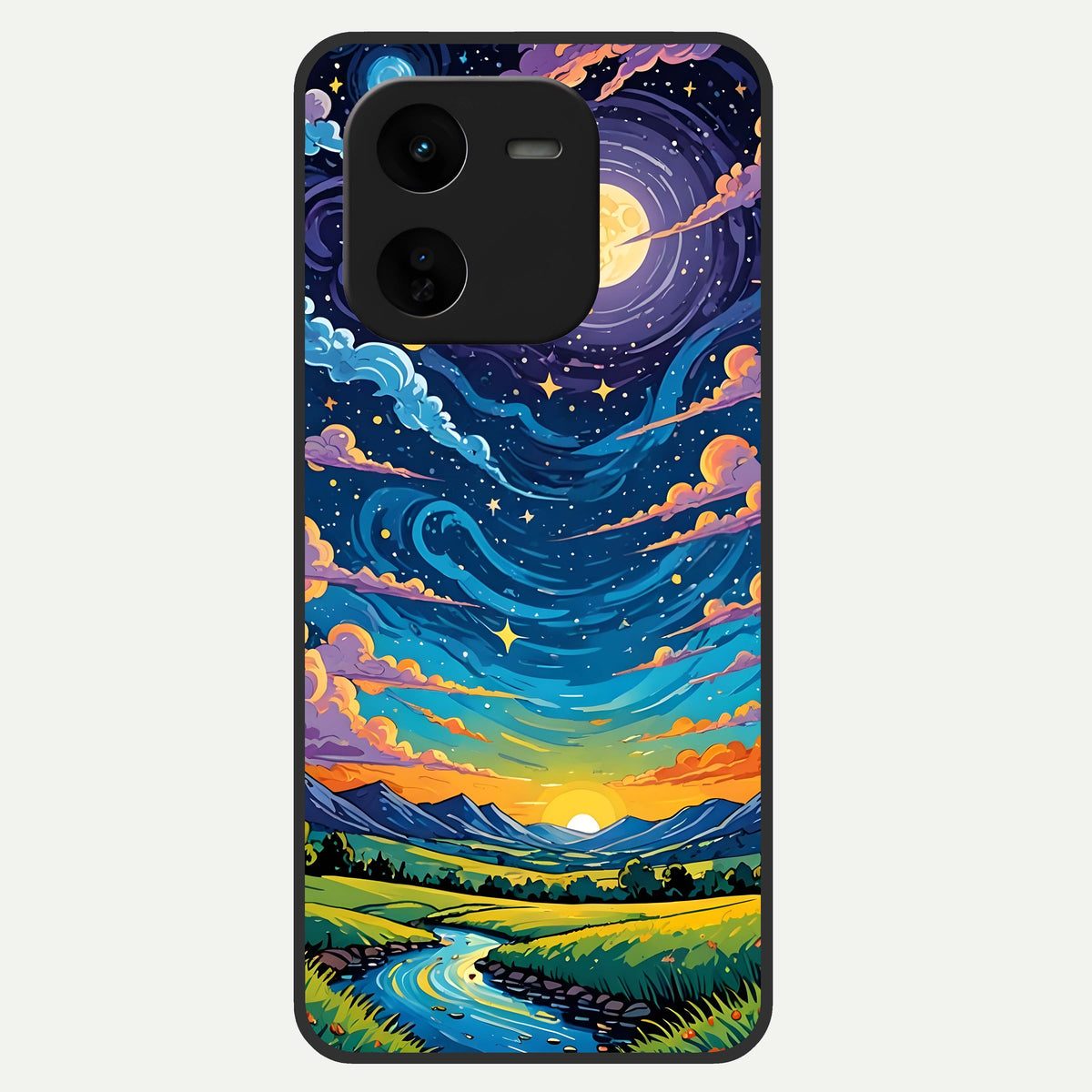  Dreamy Night Landscape Glass Case For iQOO Z9x 5G back cover – full design glossy printed glass finish