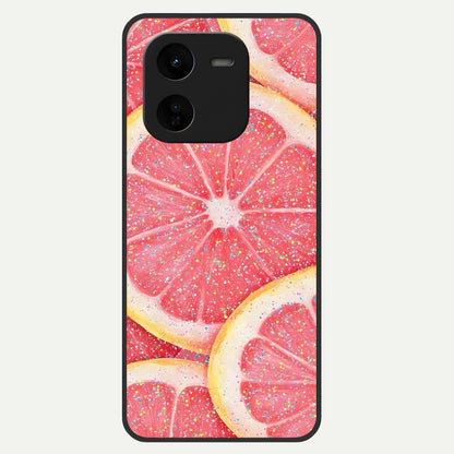  Glitter Grapefruit Glass Case For iQOO Z9x 5G back cover – full design glossy printed glass finish