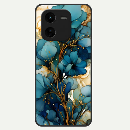  Golden Bloom Symphony Glass Case For iQOO Z9x 5G back cover – full design glossy printed glass finish