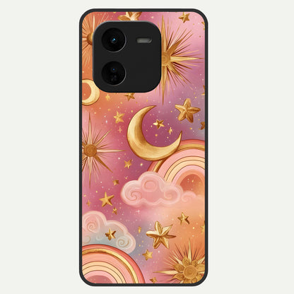  Golden Celestial Dreams Glass Case For iQOO Z9x 5G back cover – full design glossy printed glass finish