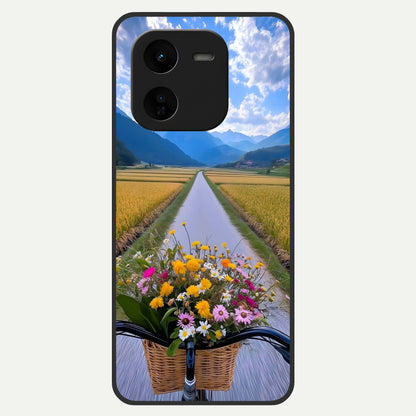  Golden Field Journey Glass Case For iQOO Z9x 5G back cover – full design glossy printed glass finish