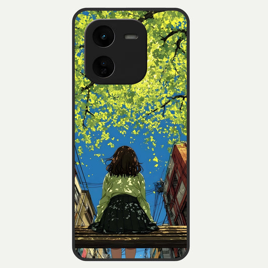  Golden Leaves Glow Glass Case For iQOO Z9x 5G back cover – full design glossy printed glass finish