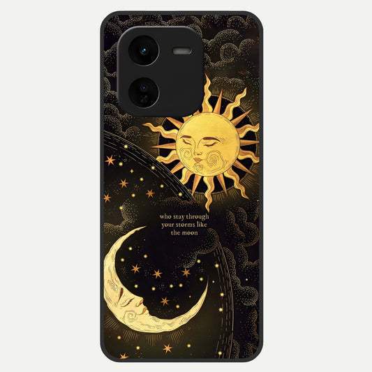  Golden Lunar Love Glass Case For iQOO Z9x 5G back cover – full design glossy printed glass finish