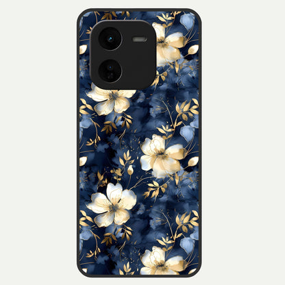  Golden Midnight Bloom Glass Case For iQOO Z9x 5G back cover – full design glossy printed glass finish