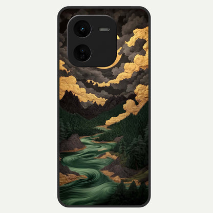  Golden River Moon Glass Case For iQOO Z9x 5G back cover – full design glossy printed glass finish