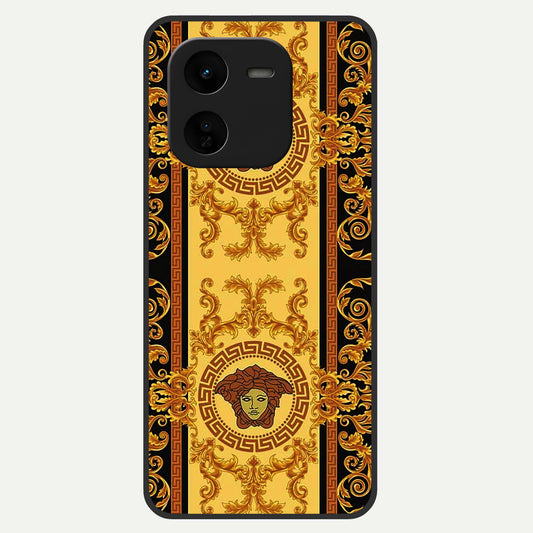 Golden Royal Heritage Glass Case For iQOO Z9x 5G back cover – full design glossy printed glass finish