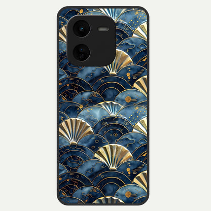  Golden Wave Luxe Glass Case For iQOO Z9x 5G back cover – full design glossy printed glass finish