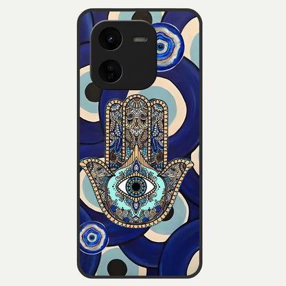  Hamsa Divine Guard Glass Case For iQOO Z9x 5G back cover – full design glossy printed glass finish