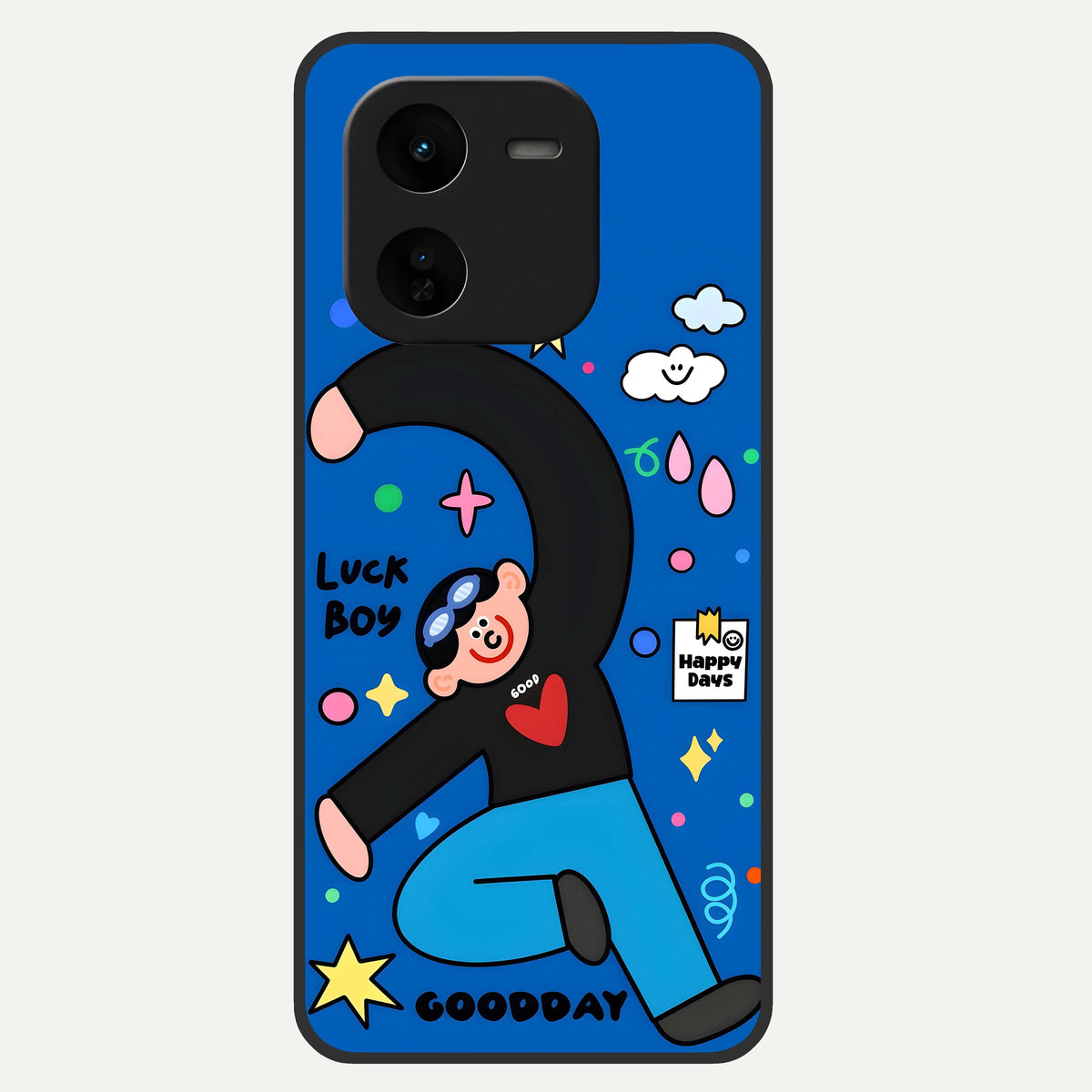  Happy Luck Vibe Glass Case For iQOO Z9x 5G back cover – full design glossy printed glass finish
