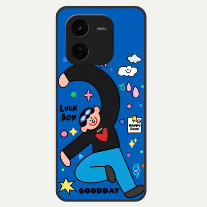  Happy Luck Vibe Glass Case For iQOO Z9x 5G back cover – full design glossy printed glass finish