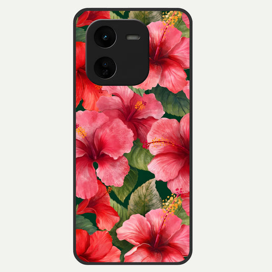  Hibiscus Pattern Glass Case For iQOO Z9x 5G back cover – full design glossy printed glass finish