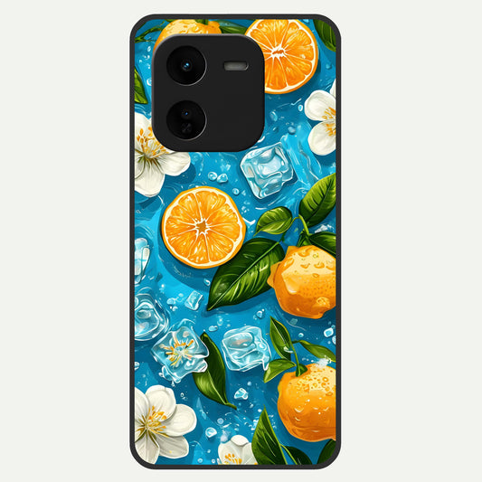  Ice Cube With Orange Glass Case For iQOO Z9x 5G back cover – full design glossy printed glass finish