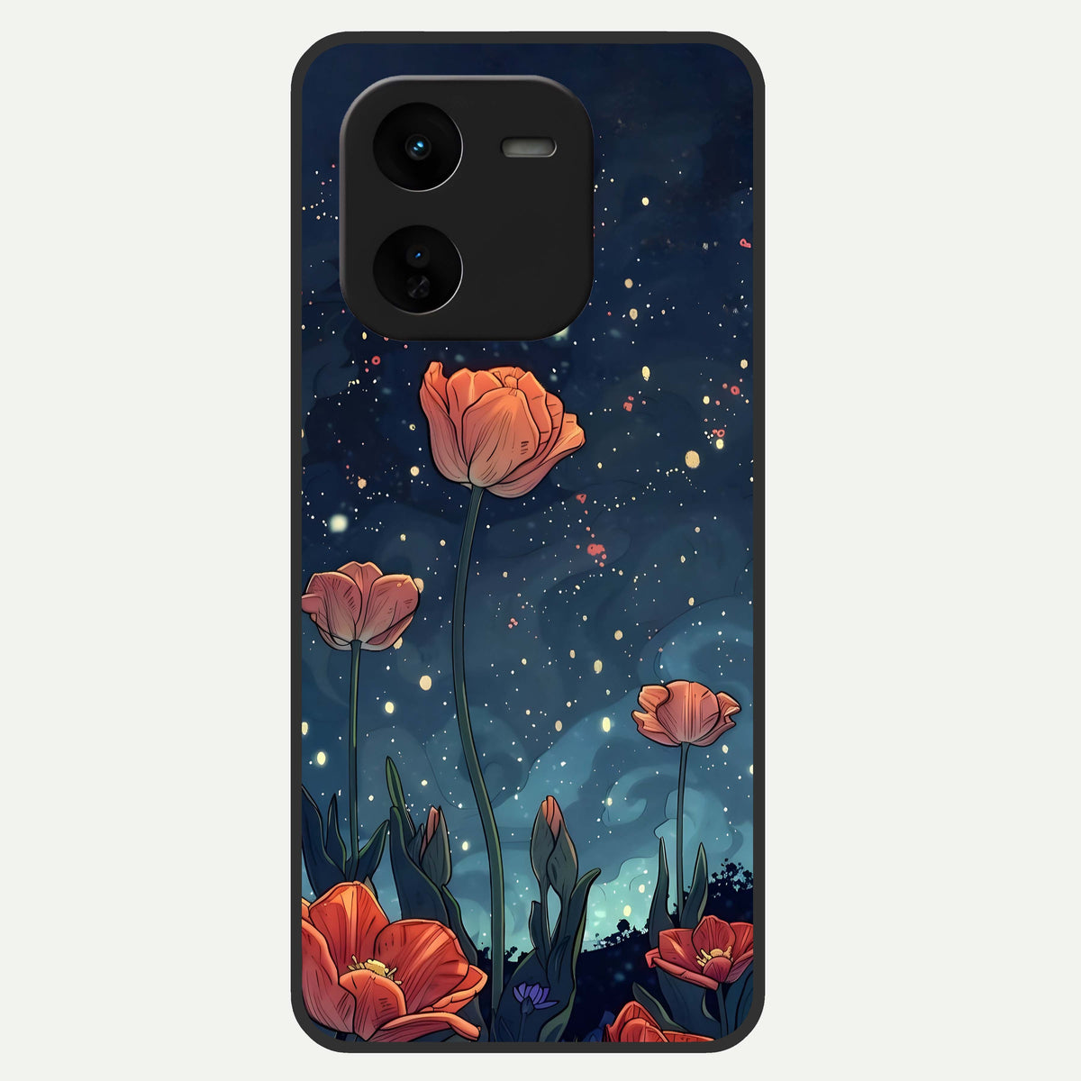  Midnight Tulip Glow Glass Case For iQOO Z9x 5G back cover – full design glossy printed glass finish