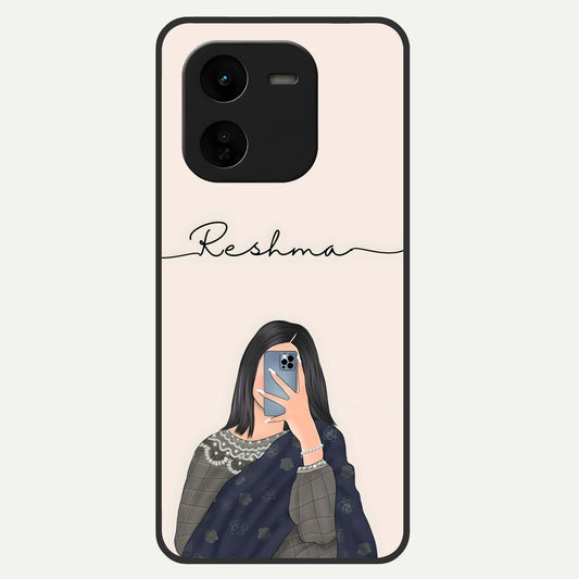  Mirror Mood Muse With Custom Name Glass Case For iQOO Z9x 5G back cover – full design glossy printed glass finish