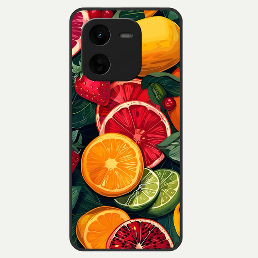  Multiple Fruits Glass Case For iQOO Z9x 5G back cover – full design glossy printed glass finish