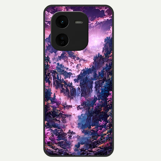  Mystic Cascade Peaks Glass Case For iQOO Z9x 5G back cover – full design glossy printed glass finish