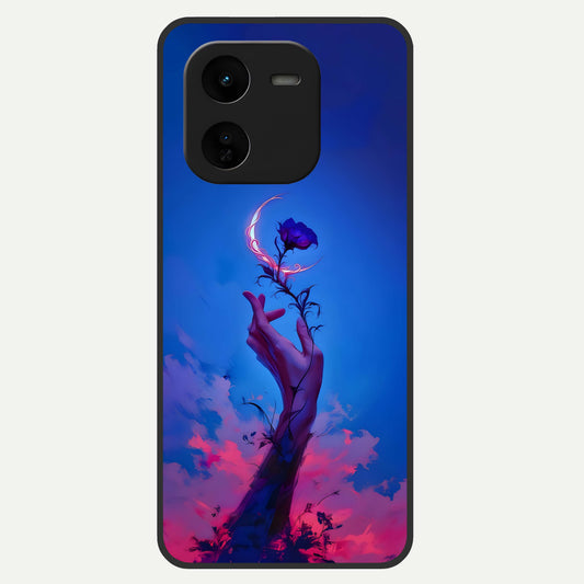  Mystic Hand Glass Case For iQOO Z9x 5G back cover – full design glossy printed glass finish