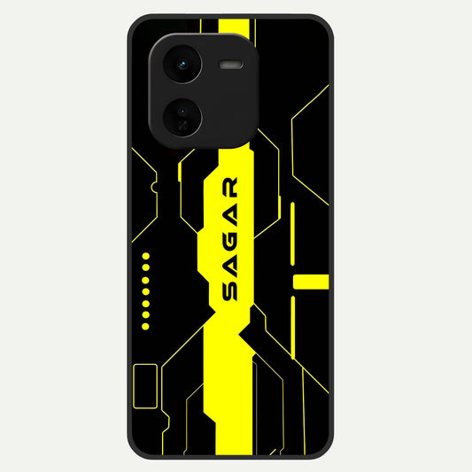  Neon CYBERPUNK Custom Name Glass Case For iQOO Z9x 5G back cover – full design glossy printed glass finish