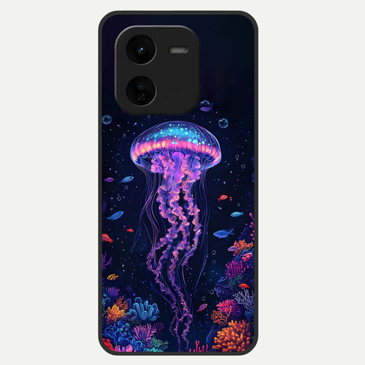  Neon Jellyfish Glass Case For iQOO Z9x 5G back cover – full design glossy printed glass finish