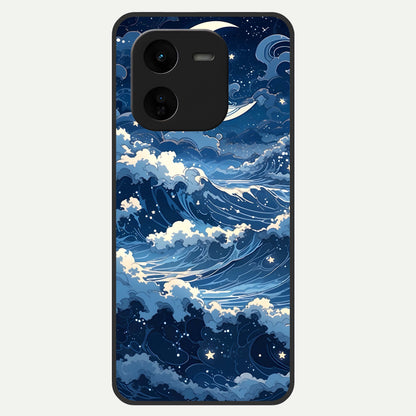 Ocean Moon Waves Glass Case For iQOO Z9x 5G back cover – full design glossy printed glass finish