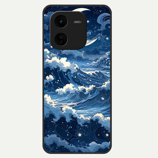  Ocean Moon Waves Glass Case For iQOO Z9x 5G back cover – full design glossy printed glass finish