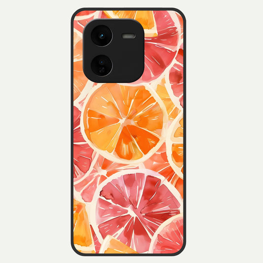  Orange Fruits Pattern Glass Case For iQOO Z9x 5G back cover – full design glossy printed glass finish