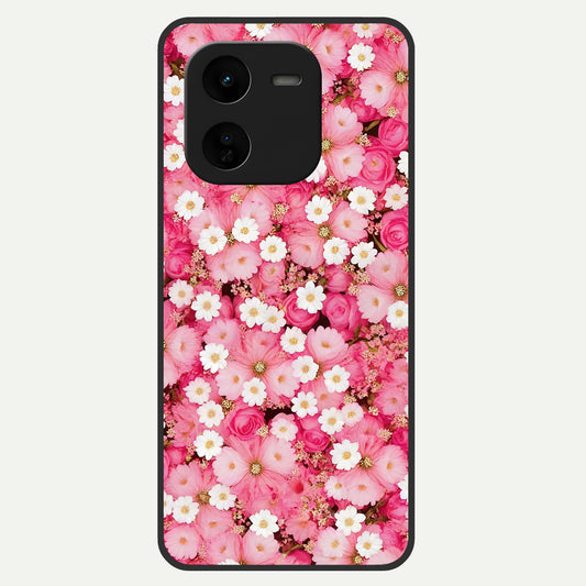  Pink Daisy Bliss Glass Case For iQOO Z9x 5G back cover – full design glossy printed glass finish