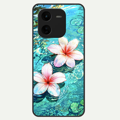  Pink Flowers in Water Glass Case For iQOO Z9x 5G back cover – full design glossy printed glass finish