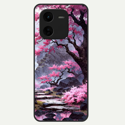  Pink Sunflower Glow Glass Case For iQOO Z9x 5G back cover – full design glossy printed glass finish