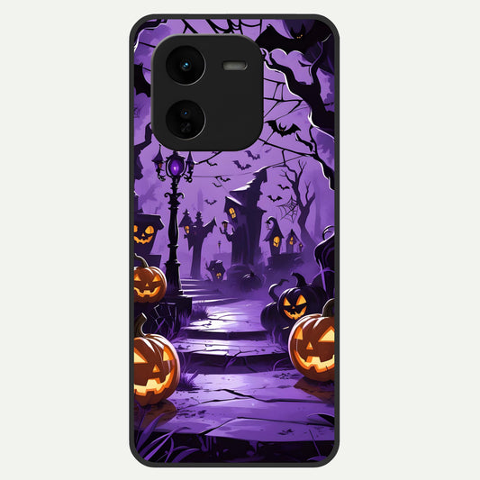  Pumpkin Patch Halloween Glass Case For iQOO Z9x 5G back cover – full design glossy printed glass finish