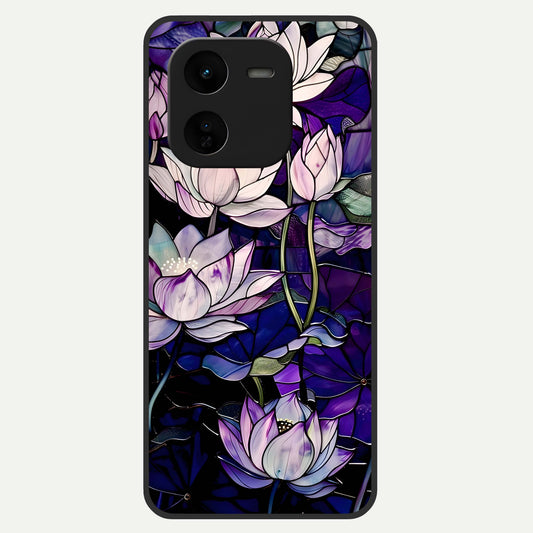  Purple Lotus Pattern Glass Case For iQOO Z9x 5G back cover – full design glossy printed glass finish