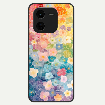  Rainbow Blossom Burst Glass Case For iQOO Z9x 5G back cover – full design glossy printed glass finish