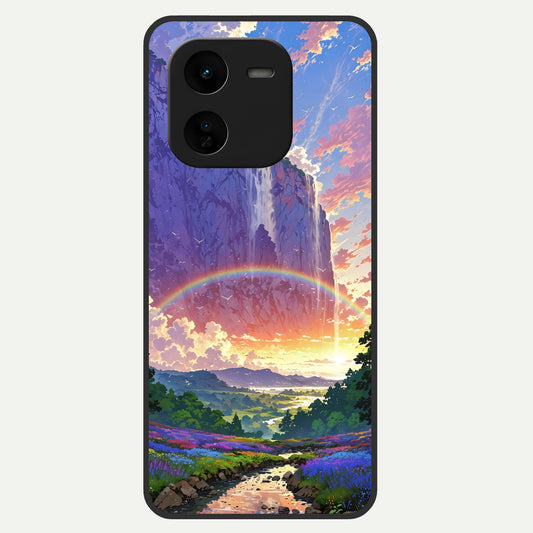  Rainbow Valley Dream Glass Case For iQOO Z9x 5G back cover – full design glossy printed glass finish
