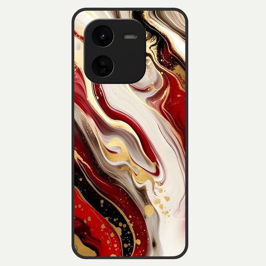  Red And White Marble Glass Case For iQOO Z9x 5G back cover – full design glossy printed glass finish